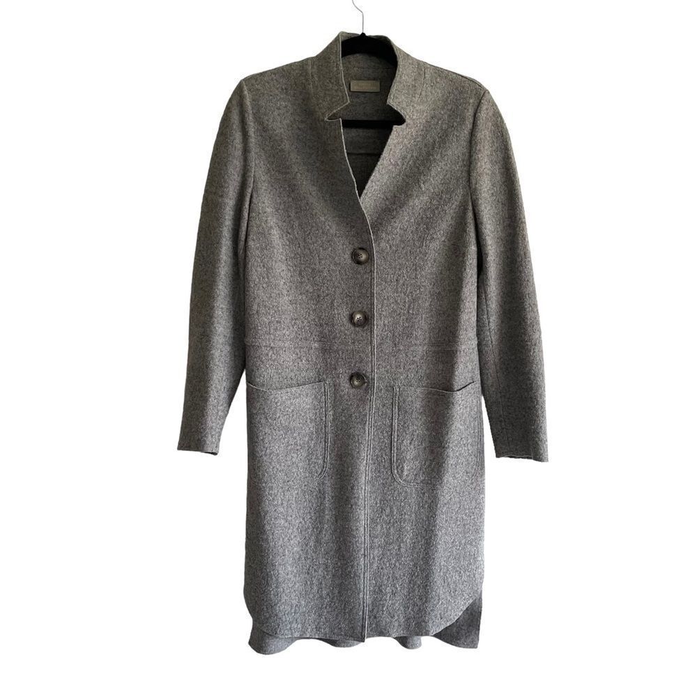 MARIA BELLENTANI Italy Classic Wool Button Front Long Sweater Coat Gray S